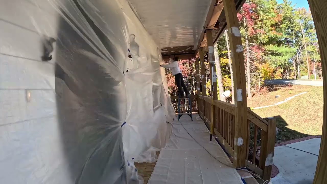 Airbnb Porch Makeover | Pure White Ceiling & Rails + Chocolate Deck Stain