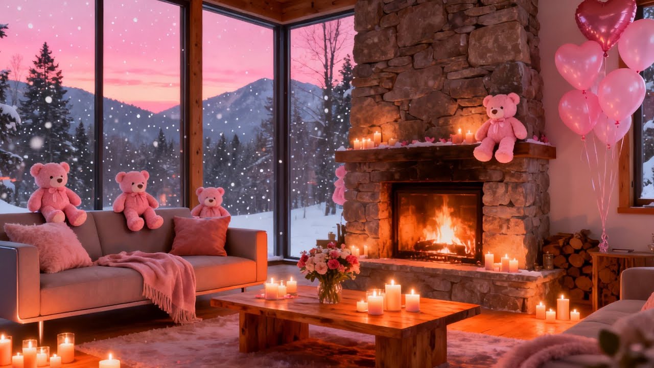 Cozy Valentine Winter Night ❄️ Fireplace & Soft Jazz for Sleep, Relax & Study