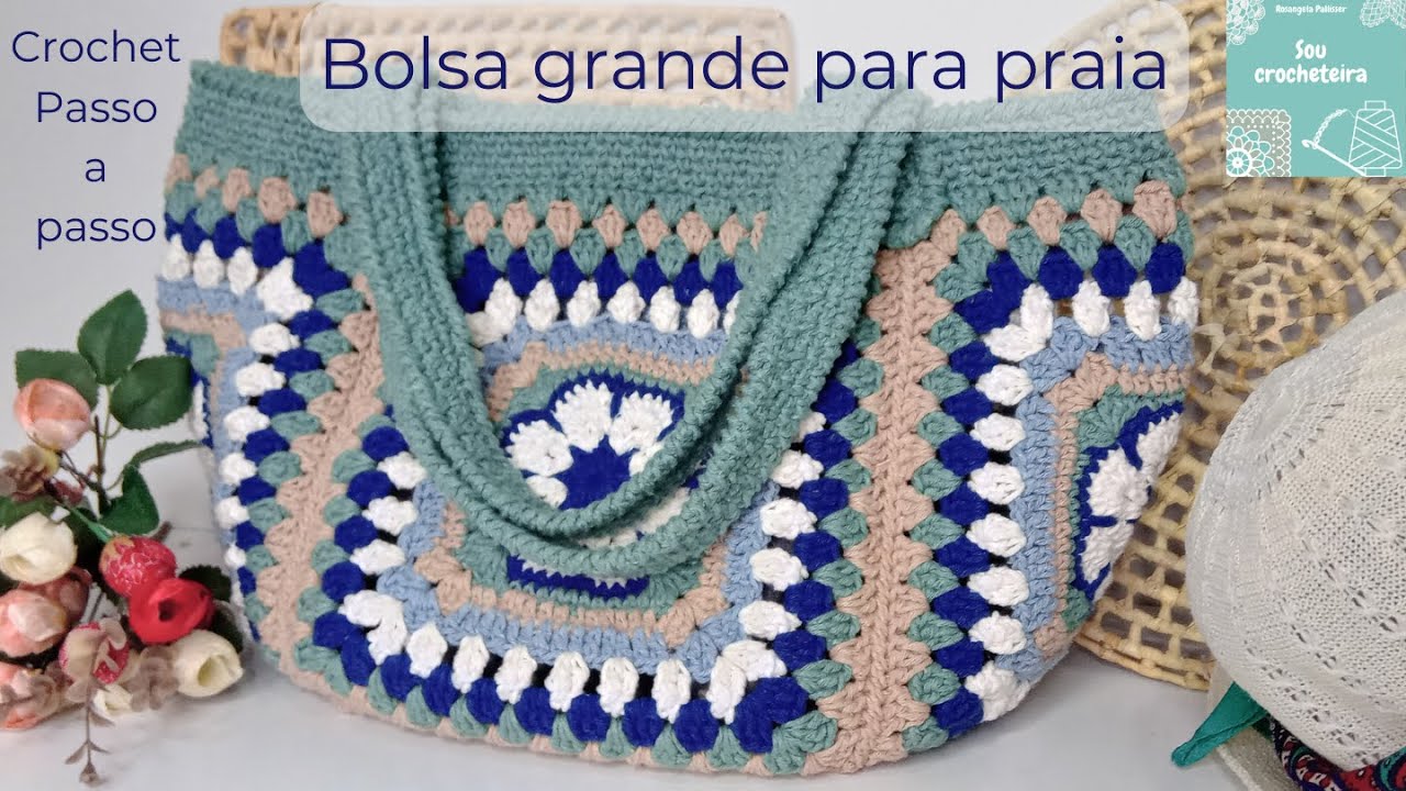 VÍDEO AULA-Bolsa de crochet. Bolsa Grande de Praia em crochet, passo a passo completo.