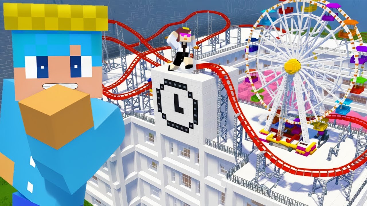 学校の屋上に巨大な遊園地を作ってみた！【まいくら / マインクラフト】