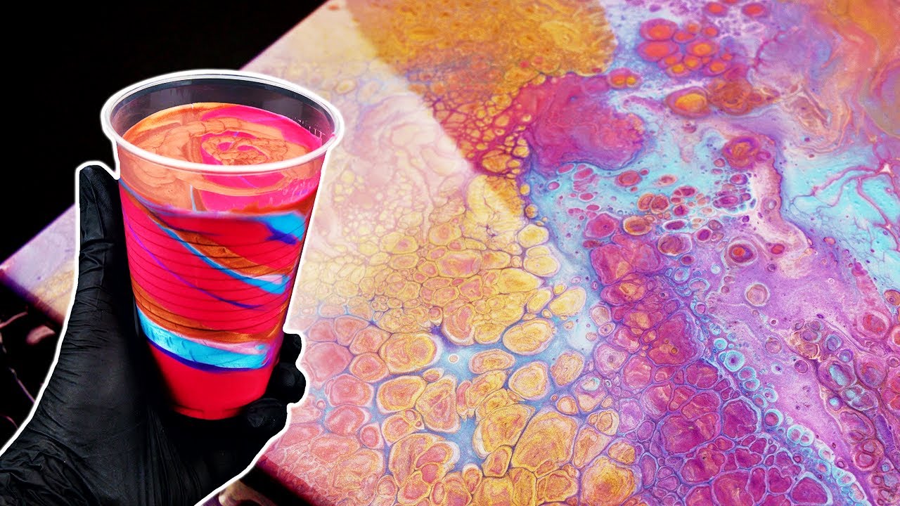 ONLY Metallics Acrylic Pouring | Flip Cup Technique | 4K