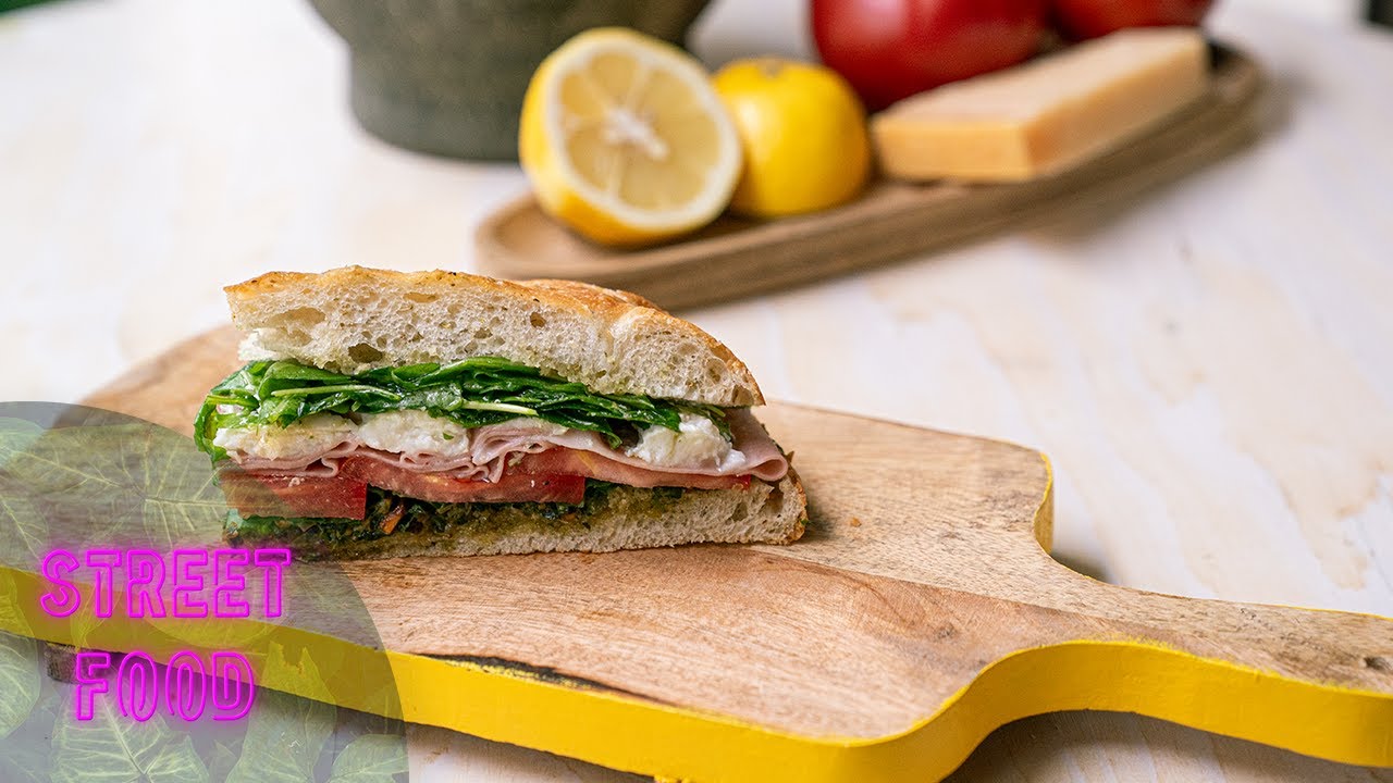 Focaccia met pistachepesto en mortadella | Streetfood