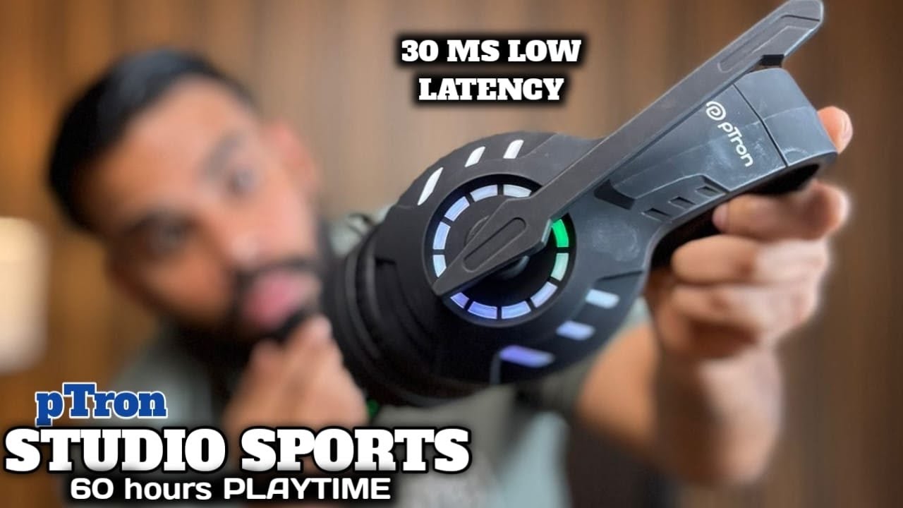 pTron Studio Sports Wireless Gaming Headset – 30ms Game Mode, AI-ENC Boom Mic, 60H Battery 