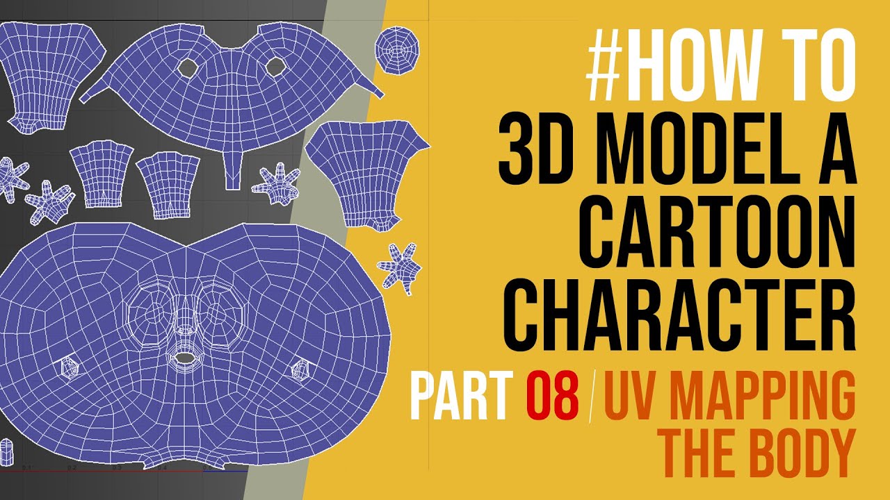 UV Mapping a Character in Maya Tutorial for beginners -  PART 08 how to 3D model a cartoon character