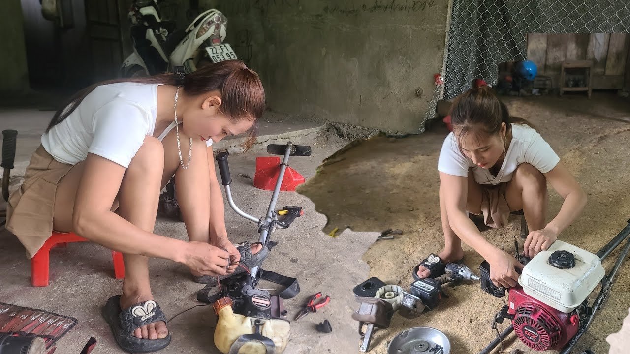 Genius girl: Repairing lawn generators running super strong 2-stroke gasoline engines.