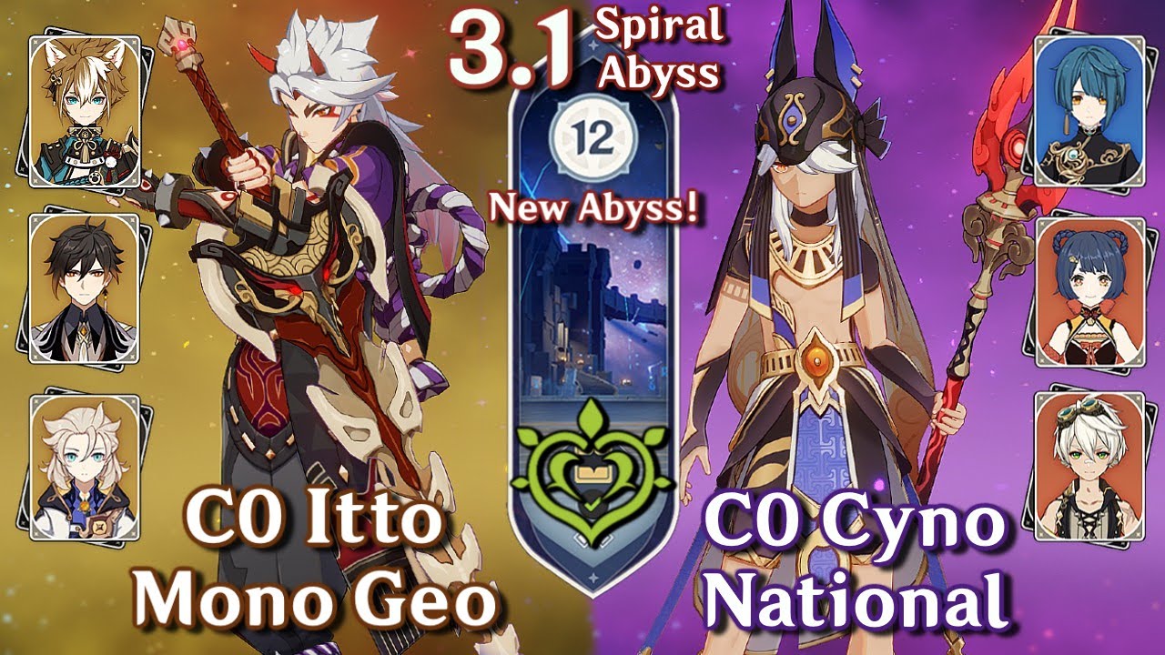 NEW SPIRAL ABYSS 3.1! C0 Itto Mono Geo & C0 Cyno National | Floor 12 Full 9 Stars | Genshin Impact