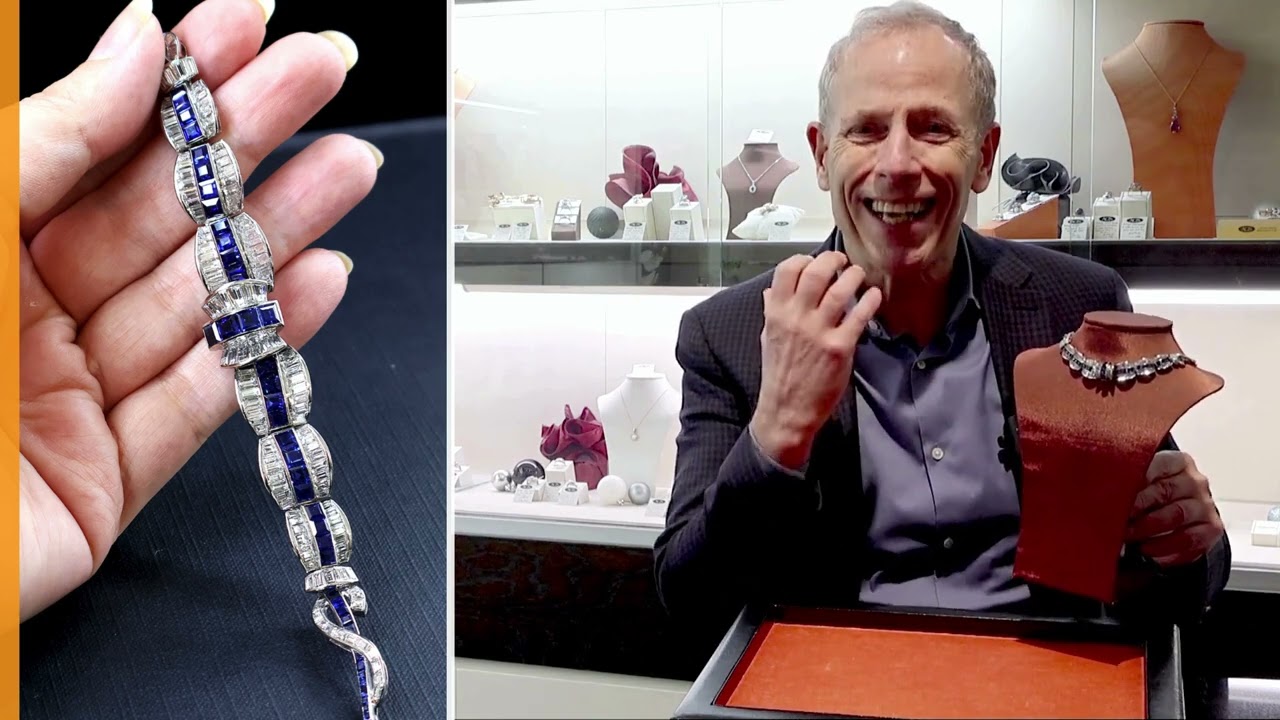 8.14ct Basaltic Sapphire and 11.79ct Diamond, Platinum Necklace - Art Deco - Vintage Circa 1945