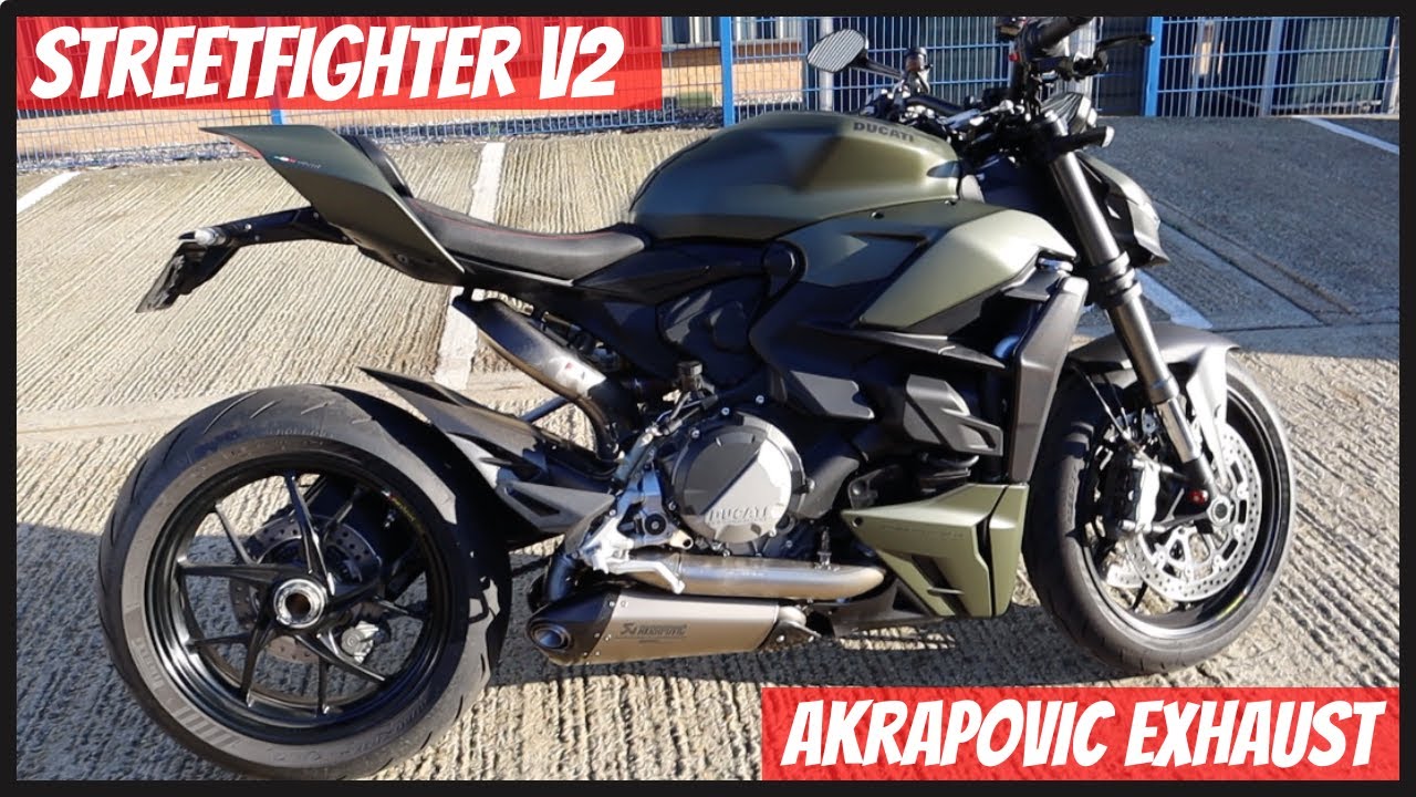 Ducati Streetfighter V2 Full Akrapovic Exhaust system sound & ride on the storm green