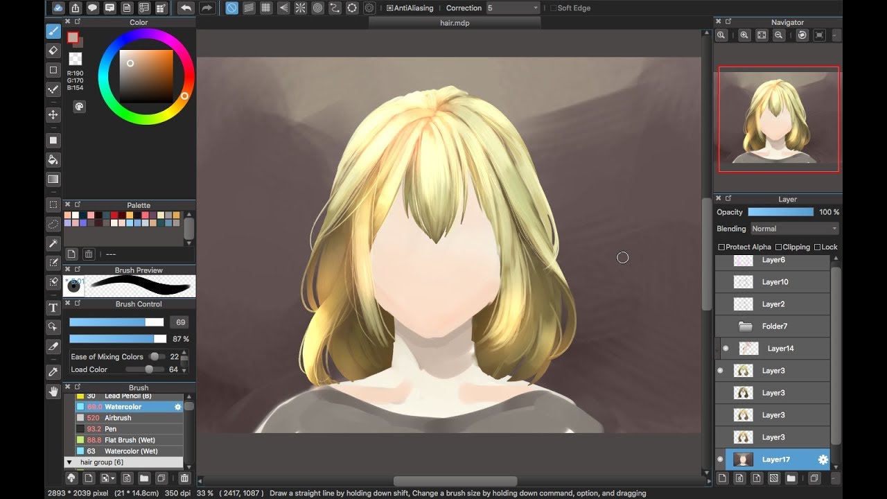 [Medibang Paint Pro desktop version how to] Semi realistic Yellow hair tutorial