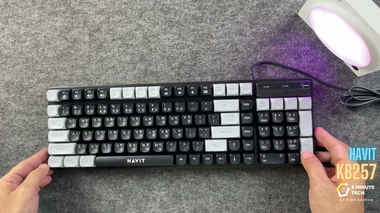 Havit KB257 800 BDT/ 7 $ Wired Membrane Keyboard Black Grey with Bangla