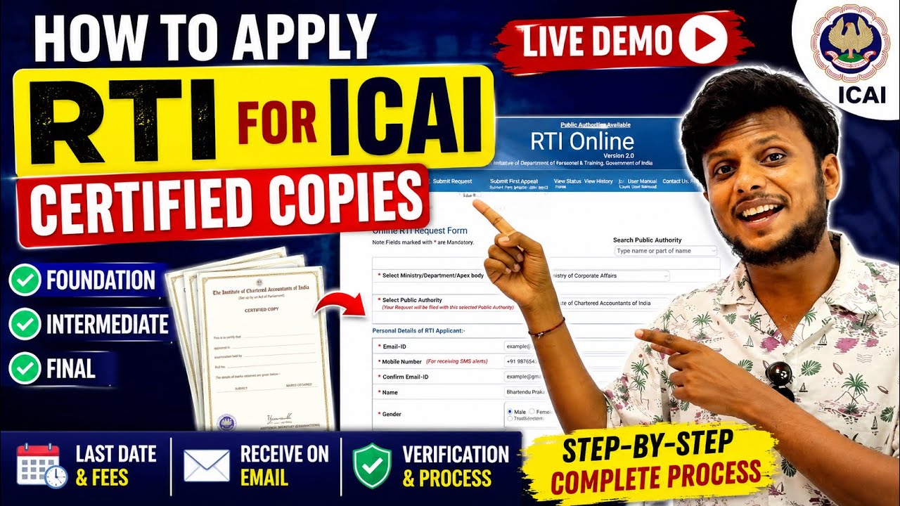 How to Apply for ICAI Certified Copies via RTI | Live Demo | Foundation, Inter & Final