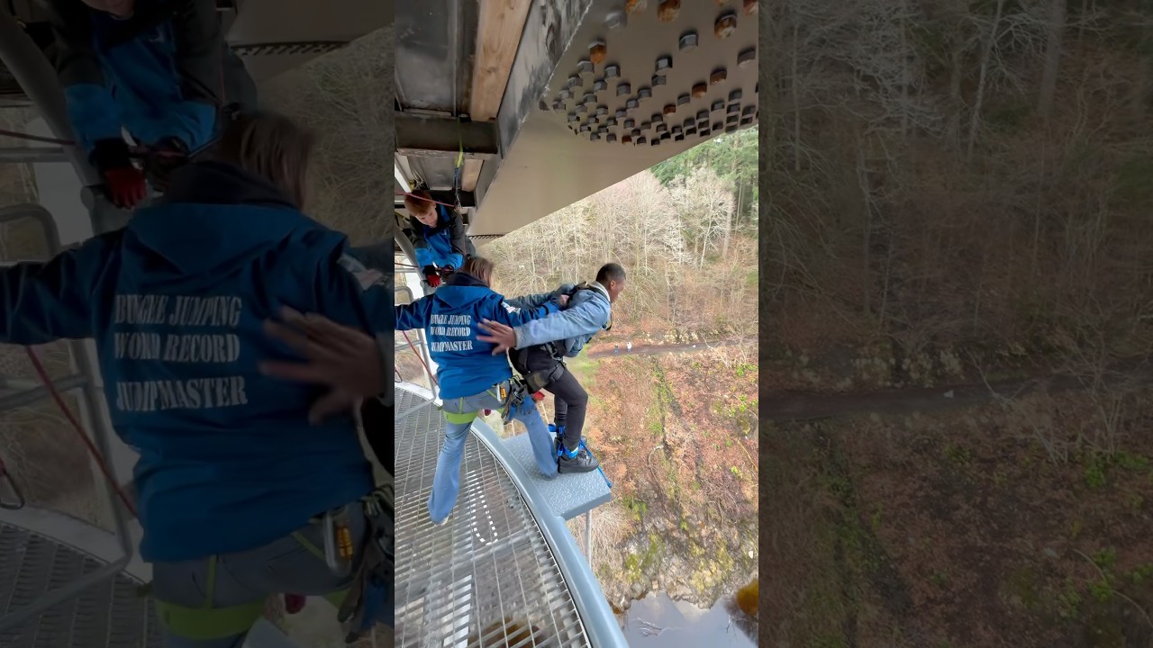 He GRABBED her as he was jumping off this 40m bridge!! #highlandfling #bungeejumping #shorts