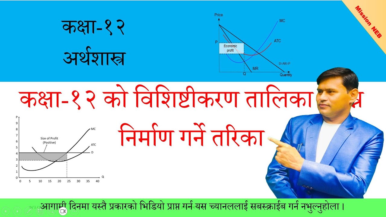 कक्षा १२ को अर्थशास्त्र विषयको विशिष्टीकरण तालिका र प्रश्न निर्माण गर्ने तरिका
