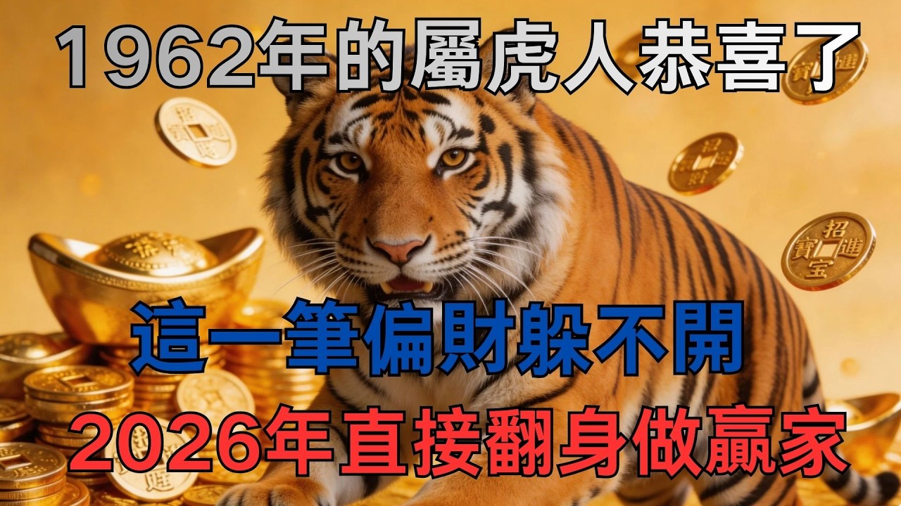 1962年的屬虎人恭喜了！好運炸裂！這一筆偏財躲不開，2026年直接翻身做贏家！#生肖#运势#財運#2026年生肖运势 #马年运势#丙午年运势 #2026年生肖運勢 #接福接财接好运