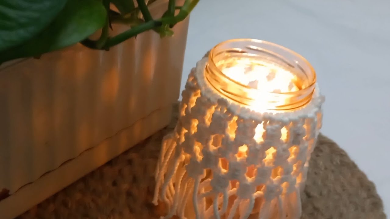 macrame jar cover tutorial (step by step jar cover ) square knot#macrametutorial #decoration