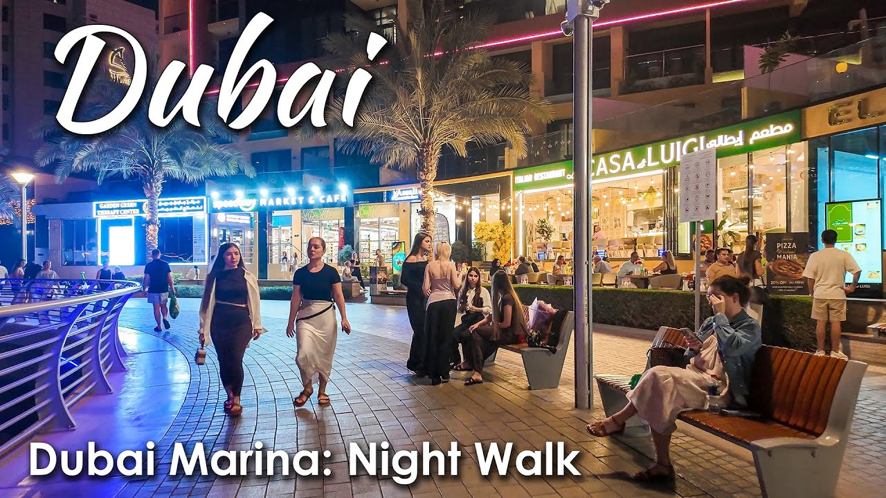 Dubai Marina Night Walk | night stroll in Dubai city, UAE