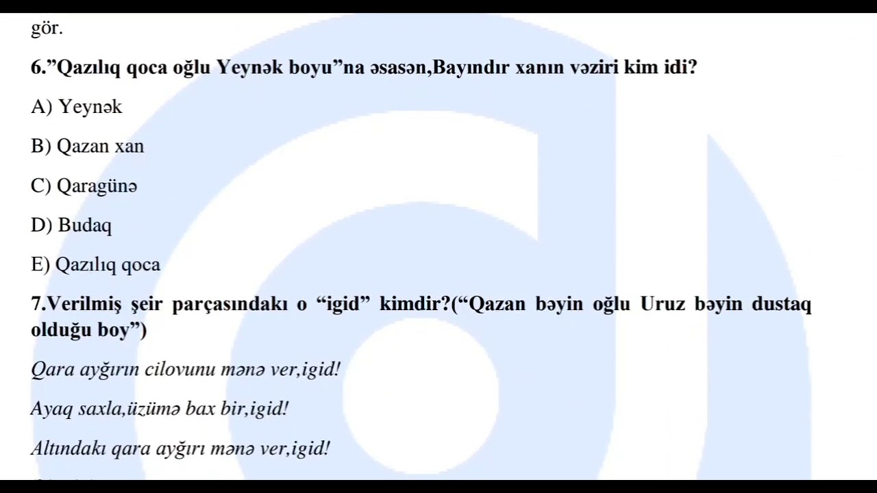 VIII sinif Ədəbiyyat Sınaq imtahanı   1  02 01 2021