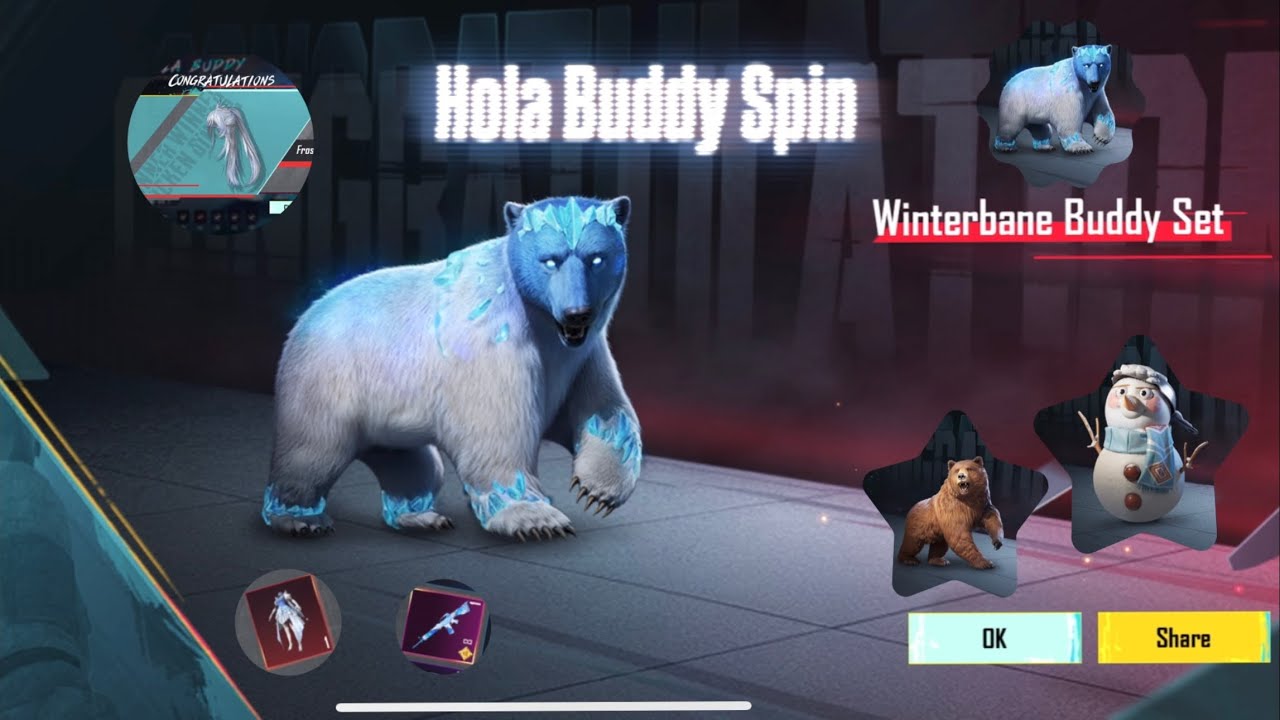Hola Buddy spin, Winterbane Buddy set..luckiest crate opening ever .. got everything 🤯🥶#bgmi#pubg