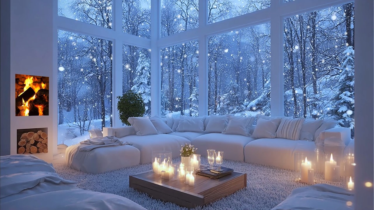 Candlelit Winter White Piano Lounge | Snowfall Night Mood | Relax Focus Inspiration