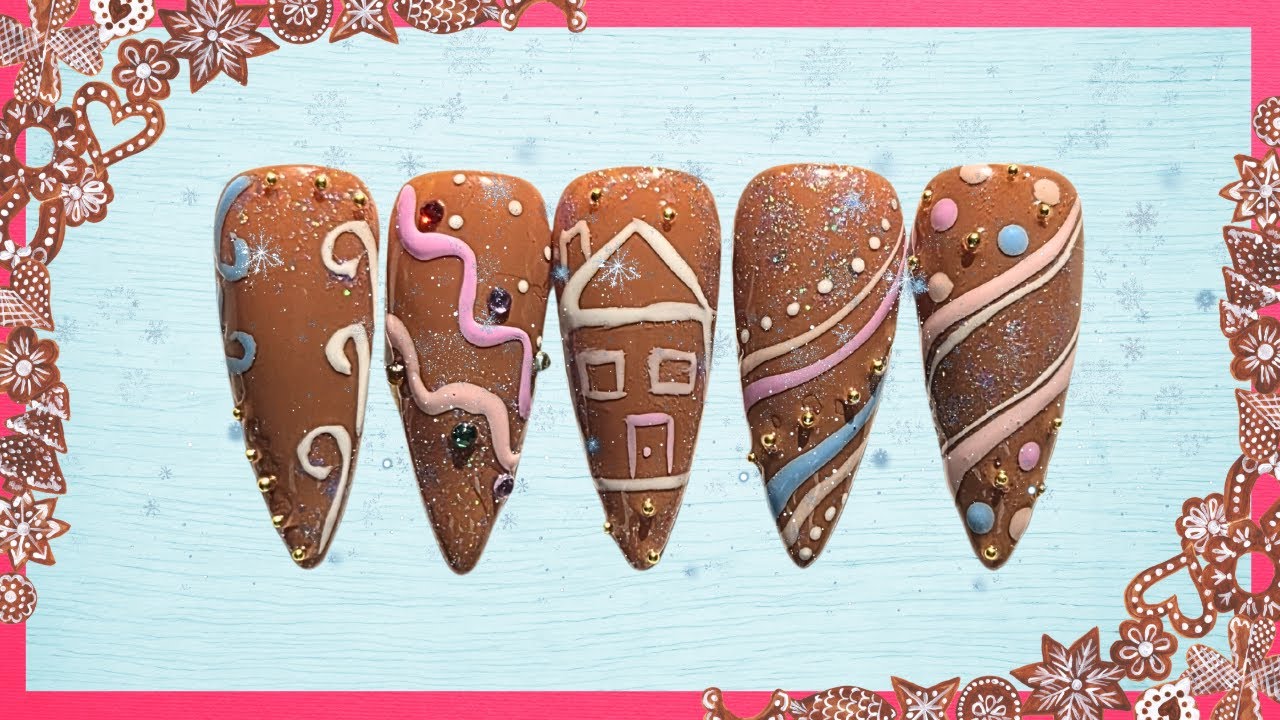 Милый дизайн ногтей в виде пряничного печенья 🍪 | Уютный праздничный мастер-класс по дизайну ногтей