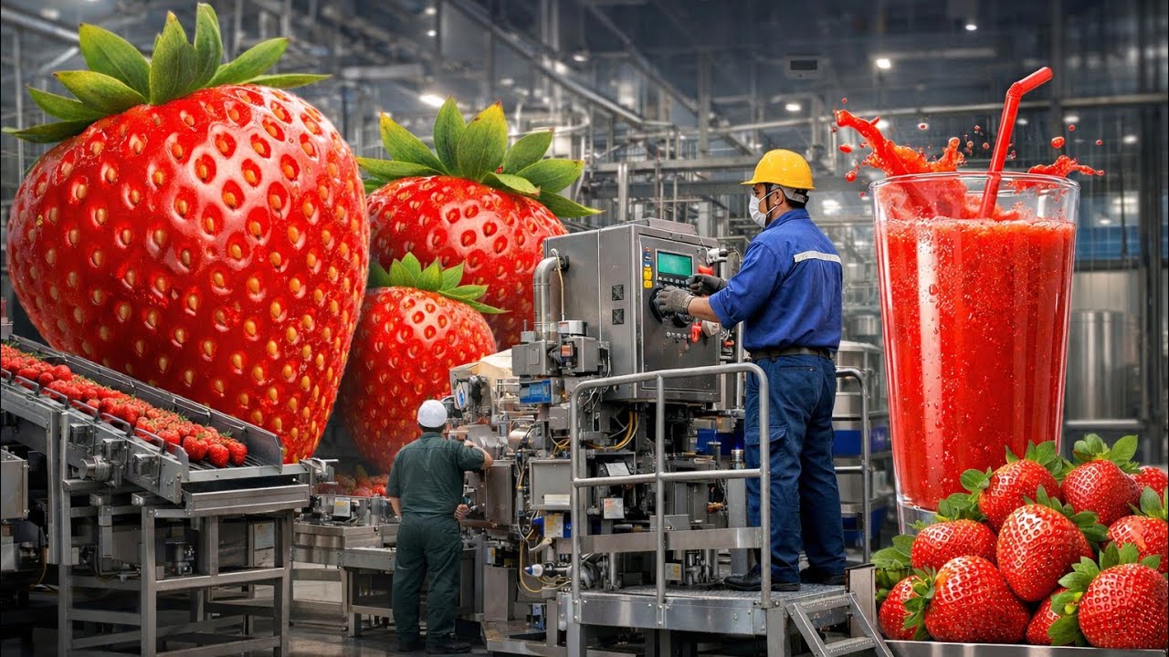 How Strawberry Juice Is Made in Factory 🍓Complete Industrial Process 