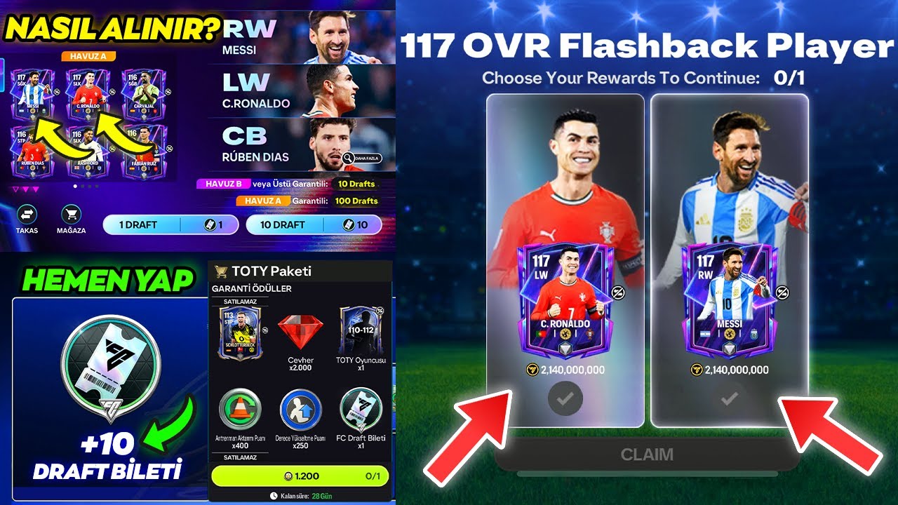 EA HERKESE BUGÜN +10 DRAFT BİLETİ VERİYOR 🔥 117 RONALDO VE MESSI GELDİ NASIL ALINIR ? TOTY FC Mobile