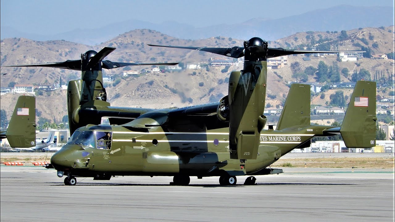Three MV-22 Osprey Presidential Helicopters Arriving at Hollywood Burbank Airport President Biden