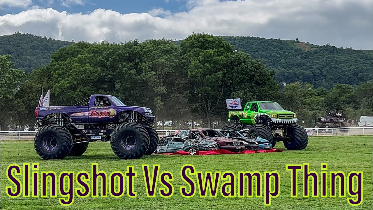 Truck Fest 2023 Monster Truck Jump Competition Swamp Thing VS Slingshot Big Jumps Lots Of V8 Sounds