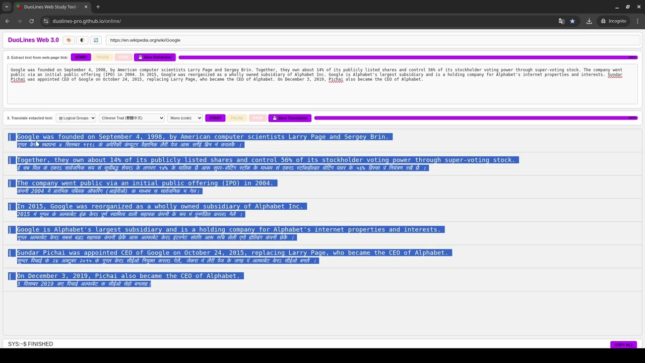 DuoLines web-page translate & create Bilingual text on PC, Mac, Linux, Windows, iOS, Android