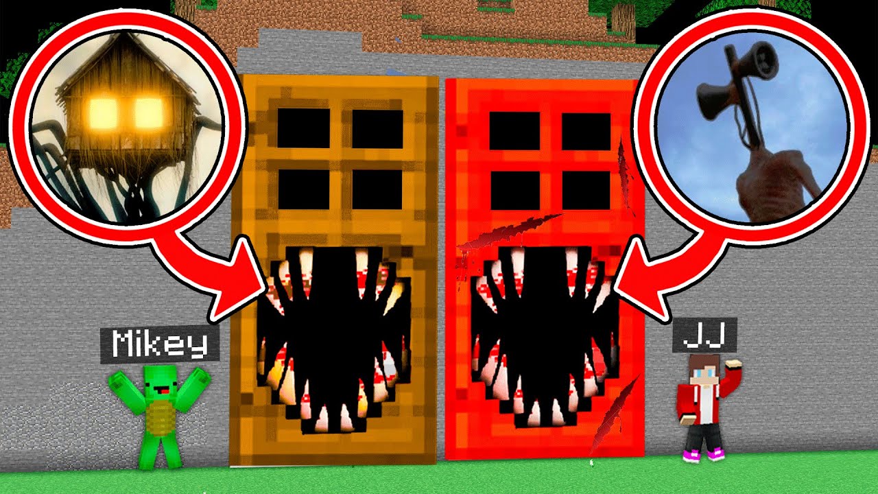 MAIZEN : JJ and Mikey Found Sirenhead and Househead Doors Story - Minecraft Animation JJ & Mikey