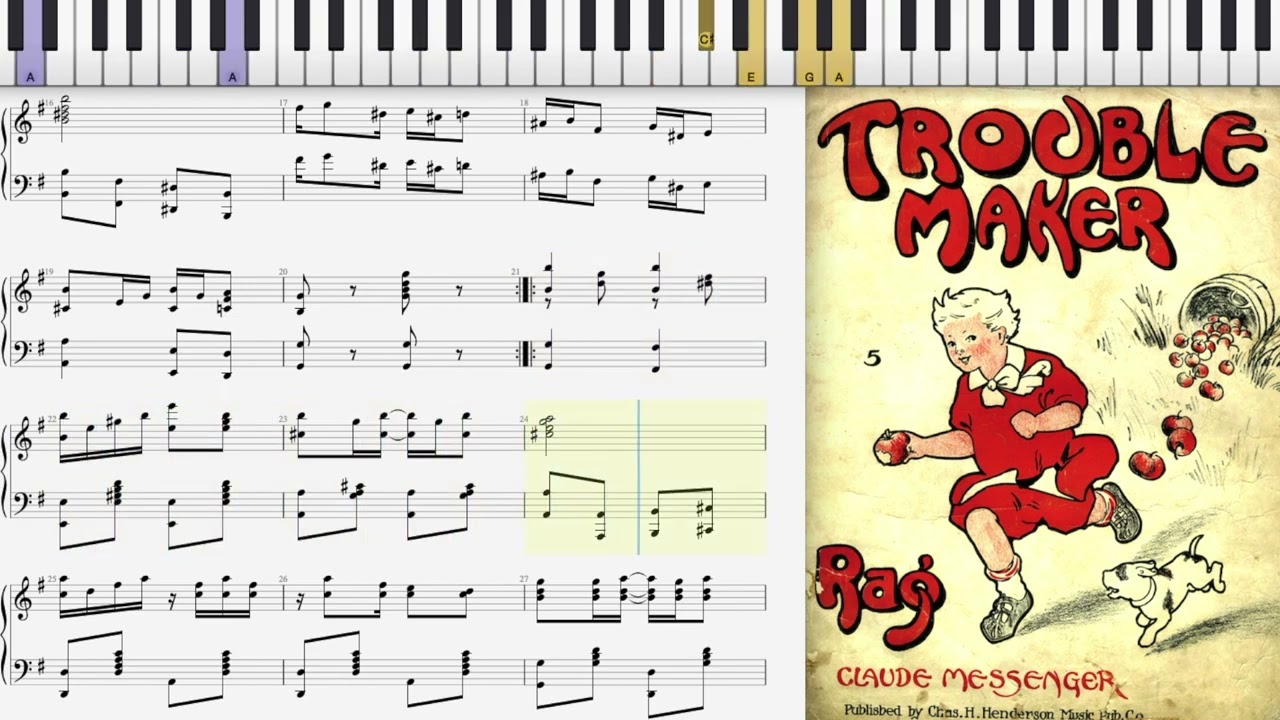 Trouble Maker Rag by Claude Messenger (1910, Ragtime piano)