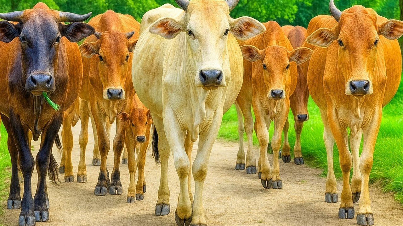 Aktivitas Sapi Lembu Kampung Berjalan menuju ladang, Suara Sapi Moo, Sapi Lucu Beramai di Jalan