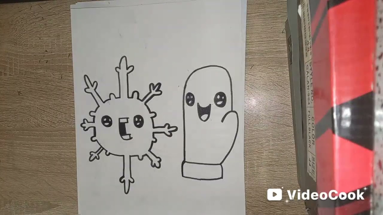 Para el día de hoy escogí dibujar un guante y un copo de invierno 