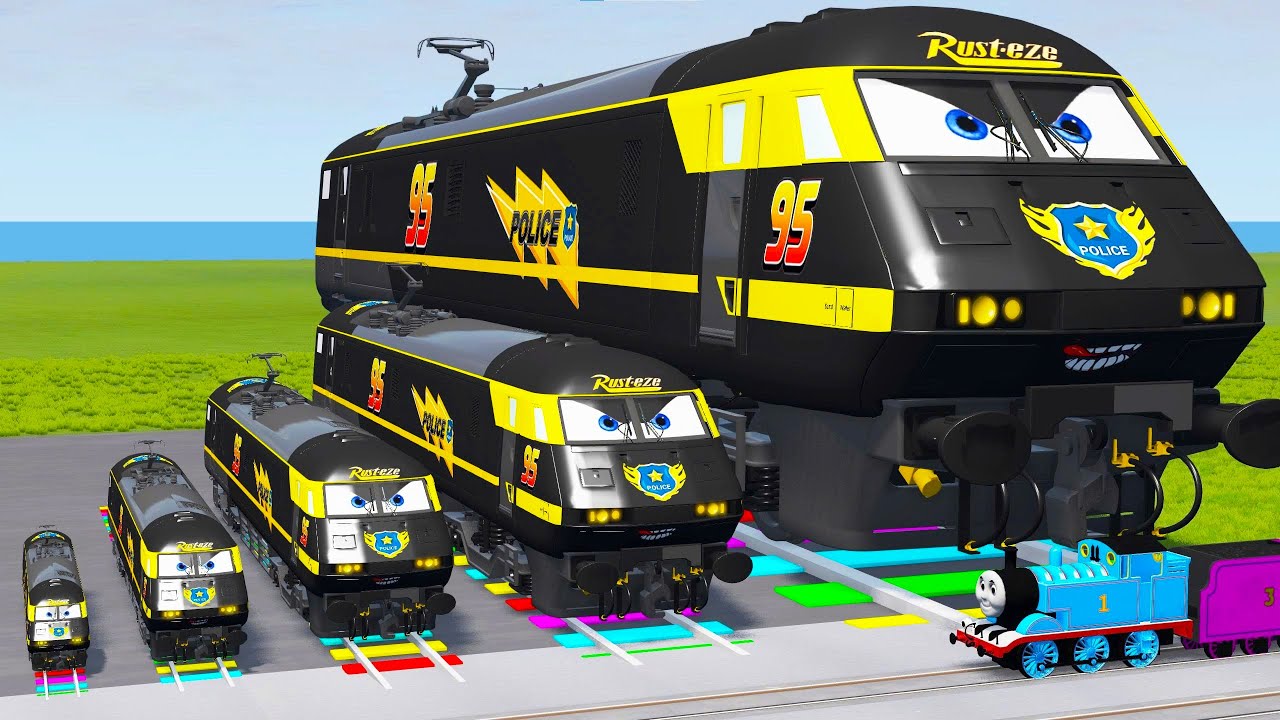 Big & Small Police Train Lightning Mcqueen vs Train Thomas | BeamNG.Drive