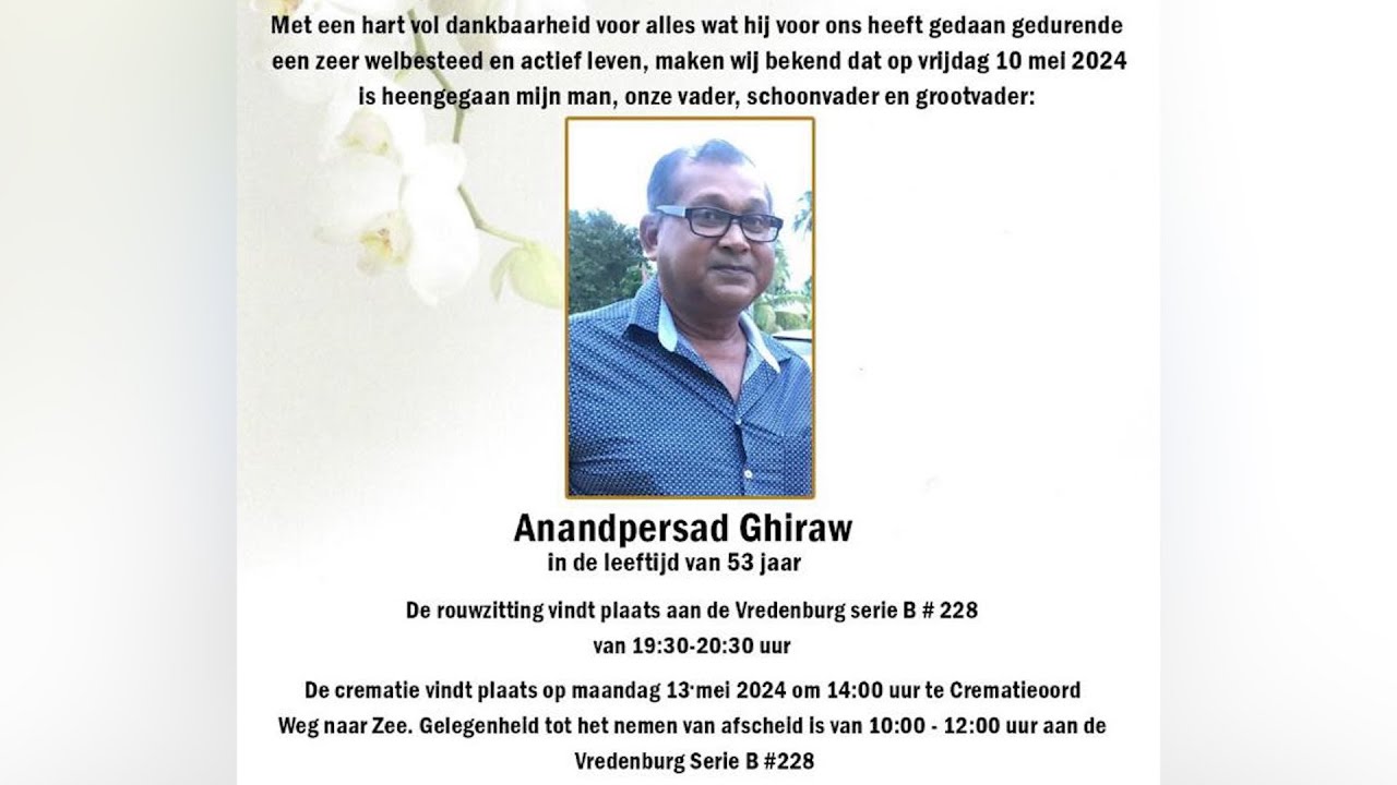 De uitvaartdienst en crematie van Anandpersad Ghiraw. Maandag 13 mei 2024.