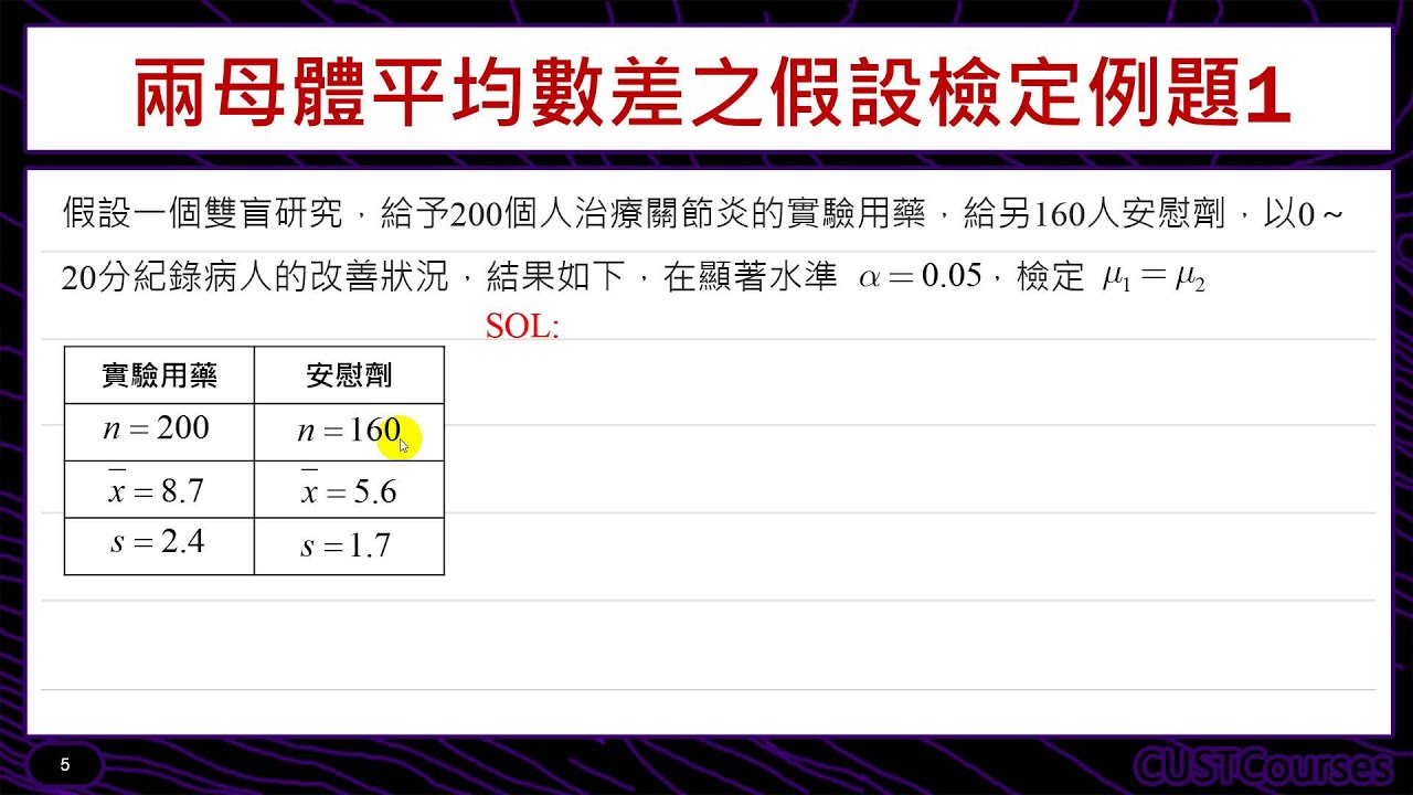兩母體平均數差之假設檢定(獨立大樣本)