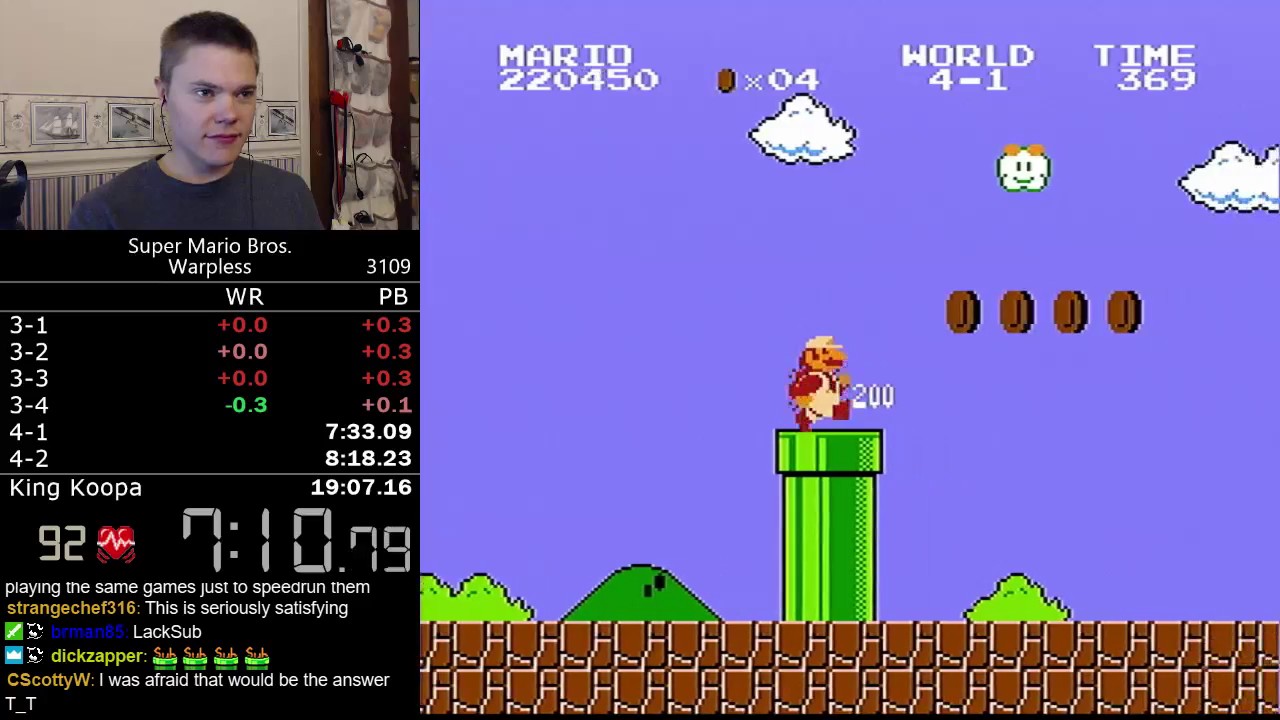 (19:04.38) Super Mario Bros. Warpless speedrun *Former World Record*
