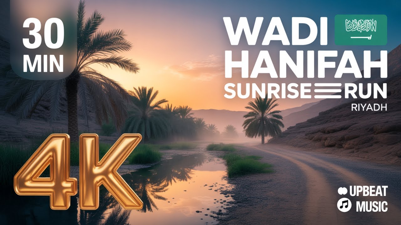30-Min 4K Virtual Trail Run – Wadi Hanifah Valley Sunrise 🌅 | Treadmill Workout with UPBEAT MUSICS