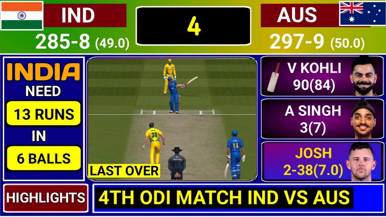India Vs Australia 4th ODI Match Score & Commentary | IND vs AUS 4th ODI Last Over Highlights