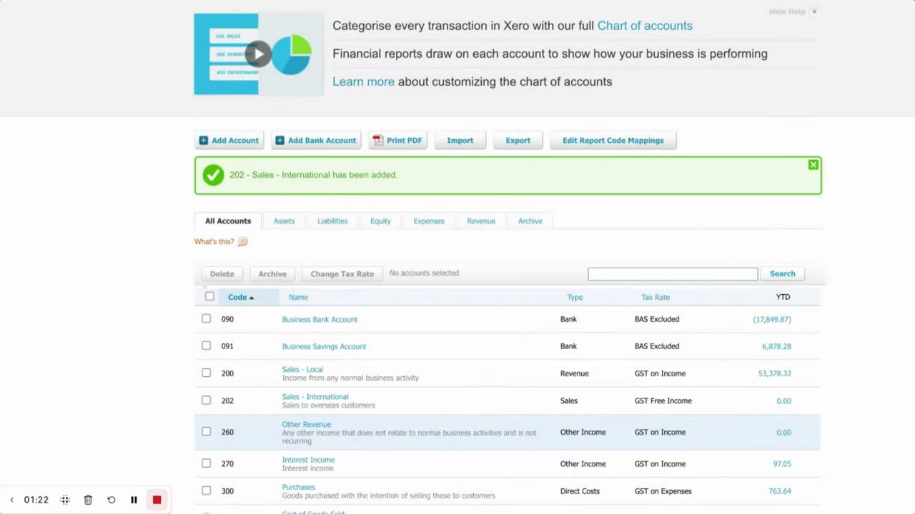 Creating A New Account Code in Xero's Chart of Accounts