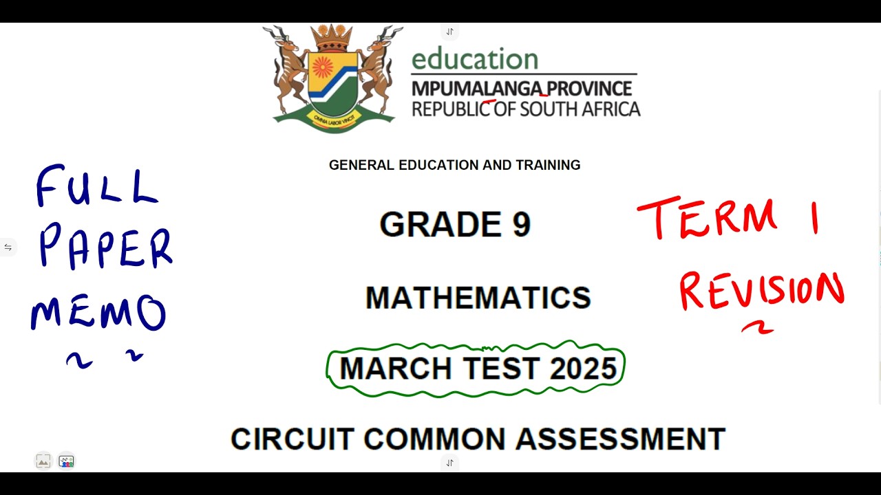 Mathematics Grade 9 March Test - Mpumalanga Province March 2025 @mathszoneafricanmotives