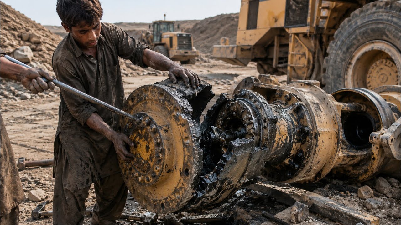     Pakistani Mechanics Rebuild Damaged Caterpillar Front Gear | Complete Workshop Repair