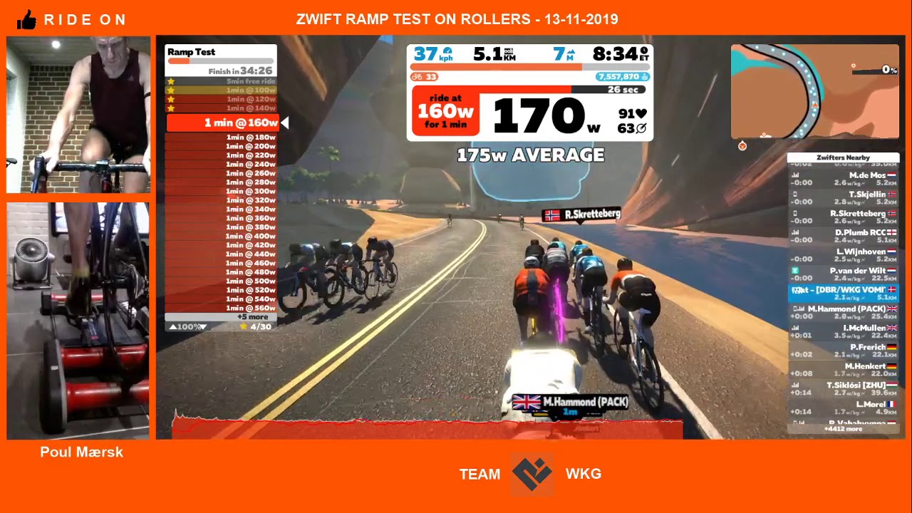 Zwift Ramp test on rollers 13-11-2019