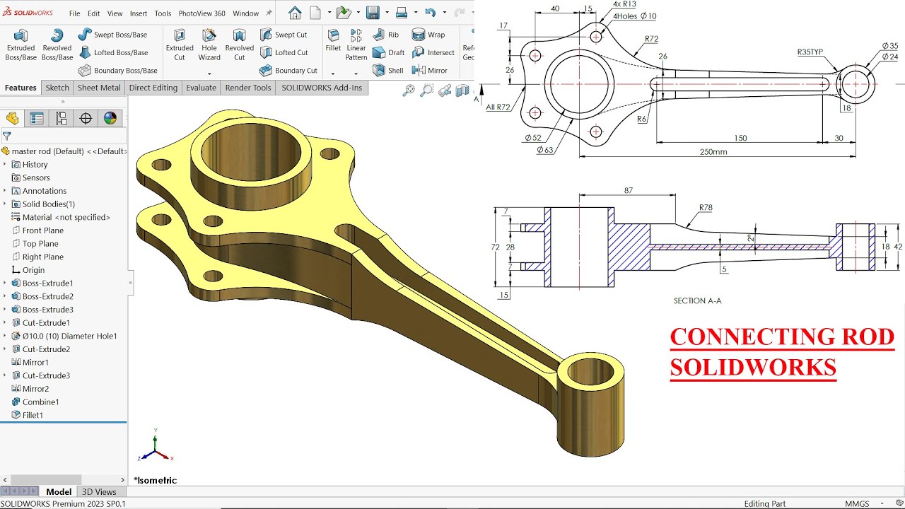 Главный стержень для радиального двигателя в SolidWorks