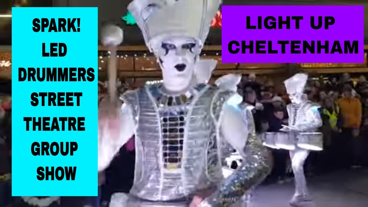 Spark! Street Theatre LED Drummers Performance for Light Up Cheltenham at the Brewery Quarter.