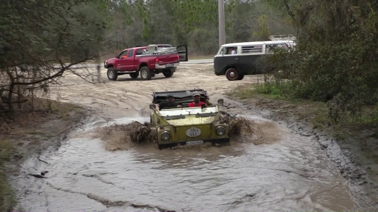 1974 Volkswagen Thing Type 181 and Bus Splashing Mud Off Road Splashing