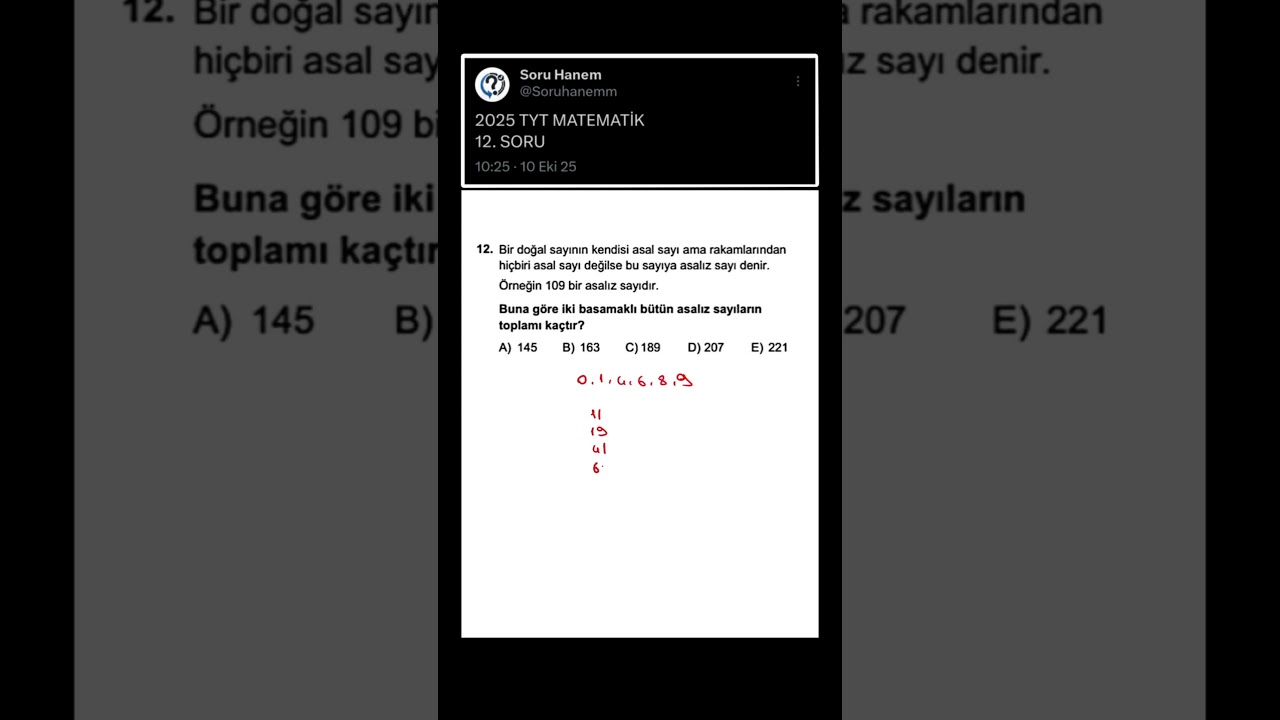 2025 TYT MATEMATİK | 12. SORU #2025yks #yks #yks2026 #tyt #tyt2025