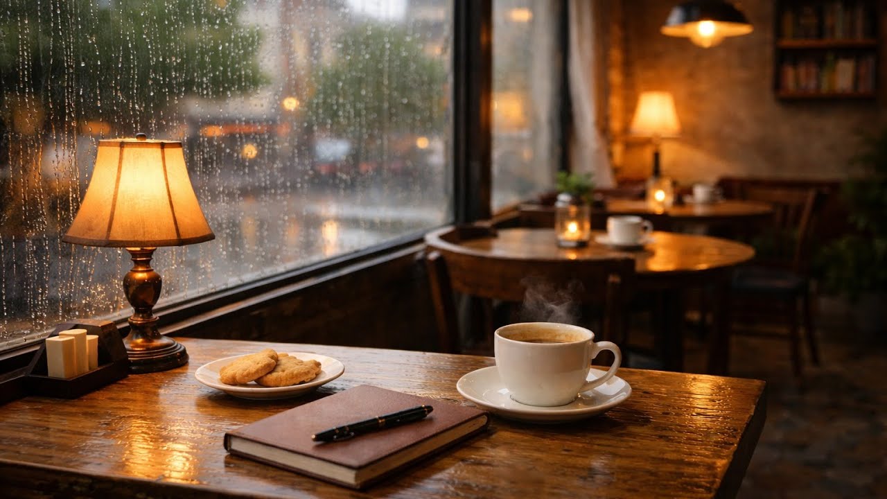 Rainy Cafe Background Music ☕ Soft Rainy Ambience for Focus