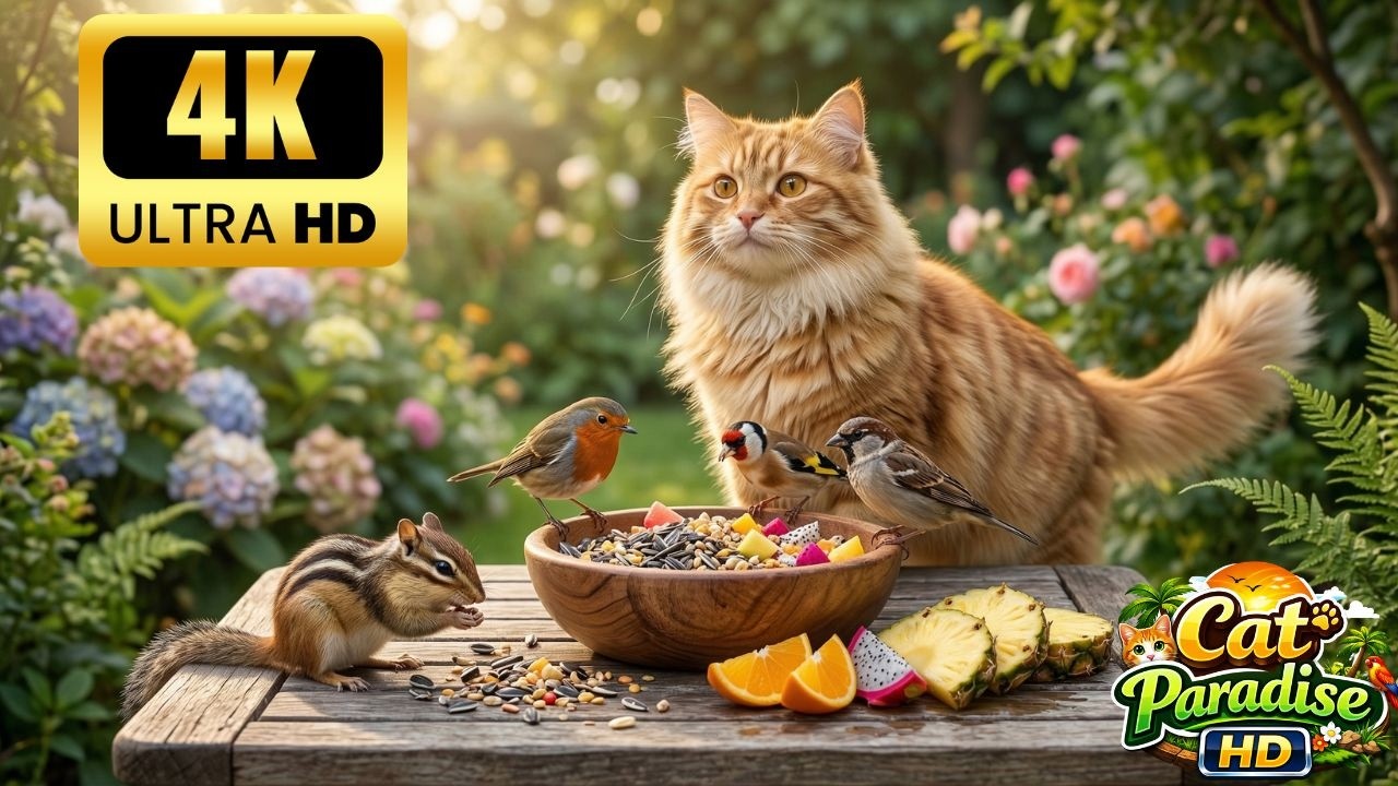Cat TV БЕЗ РЕКЛАМЫ 🐦 Садовые Птицы и Любопытные Белки у Кормушки 🐿️ Видео для Кошек