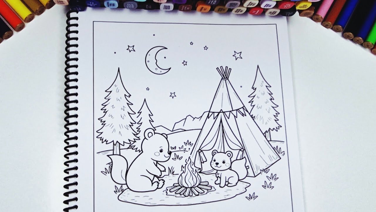 ASMR Color with Me | Cute Squirrels Camping in the Forest 🌙 Cozy Relaxing Coloring